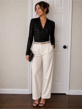 Black Sequin Wrap Bodysuit NWT sparkly